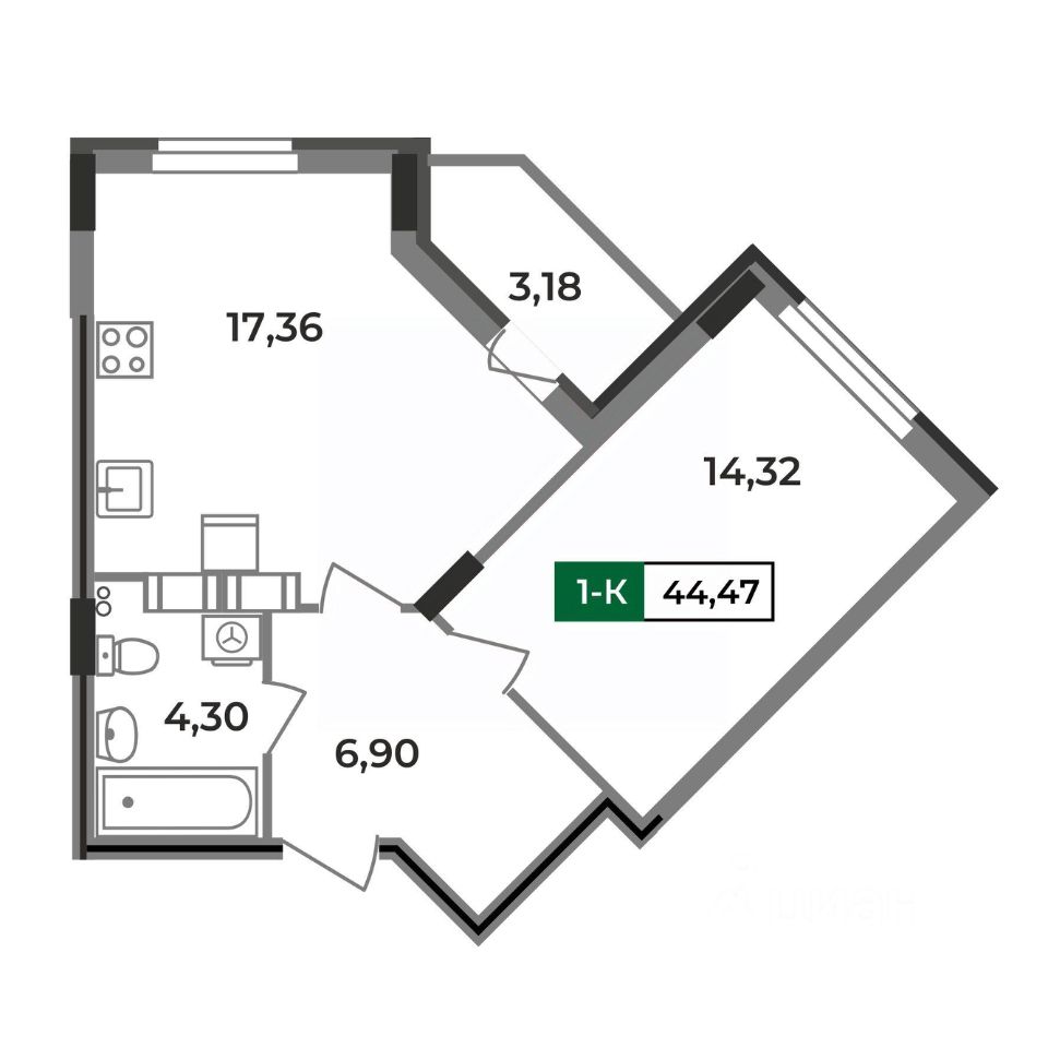 Купить однокомнатную квартиру 44,5м² Еловая ул., 11, Ковров, Владимирская  область, Ковровский район - база ЦИАН, объявление 292852197