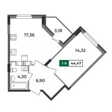 1-комн.кв., 44 м², этаж 12