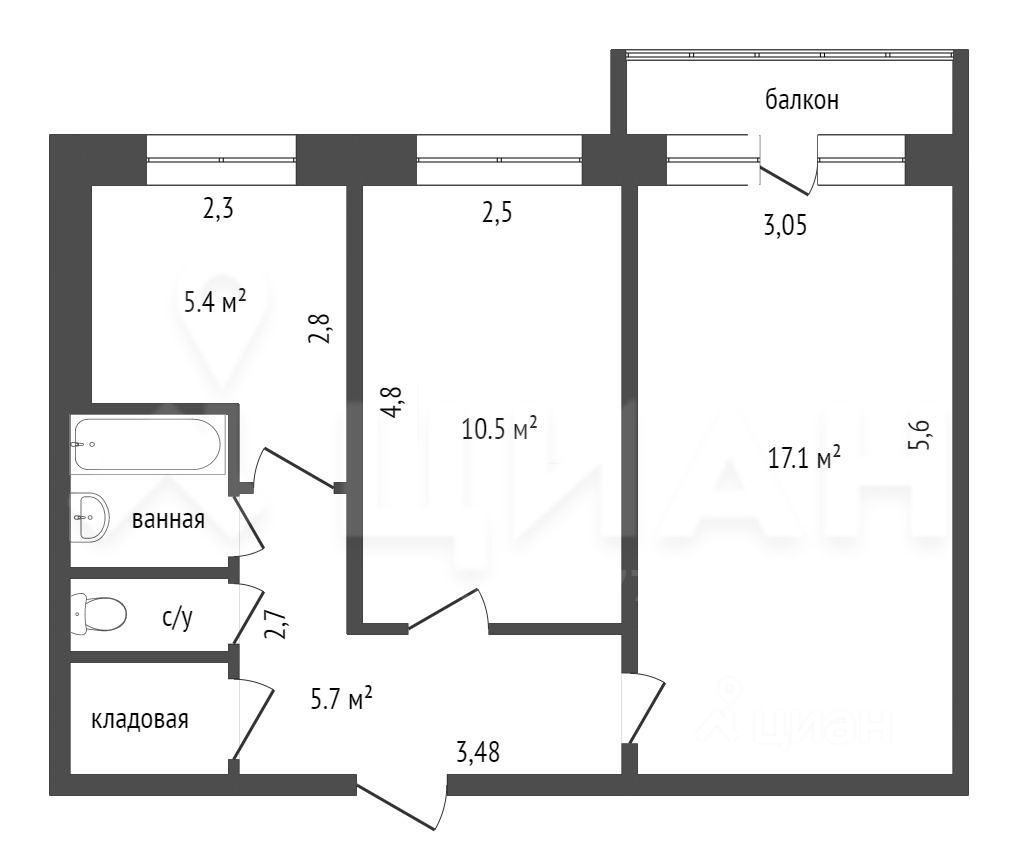 Купить двухкомнатную квартиру 51м² 3, Канск, Красноярский край,  Юго-Западный микрорайон - база ЦИАН, объявление 292901577