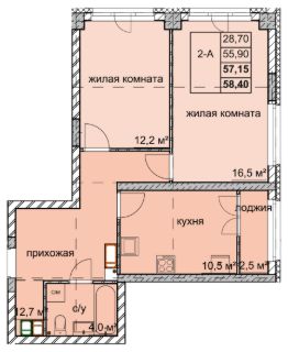 2-комн.кв., 57 м², этаж 13