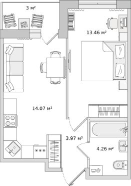 1-комн.кв., 39 м², этаж 16