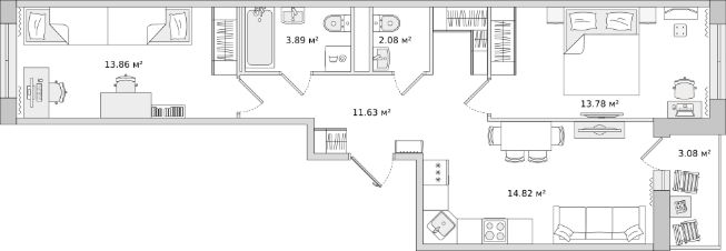2-комн.кв., 63 м², этаж 6