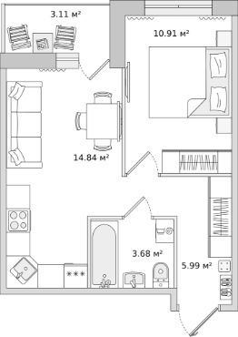 1-комн.кв., 39 м², этаж 10