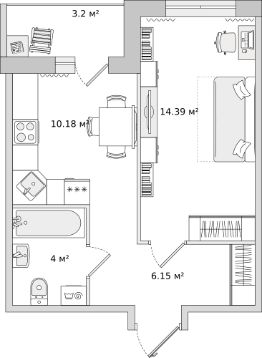 1-комн.кв., 38 м², этаж 4