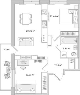 2-комн.кв., 59 м², этаж 4