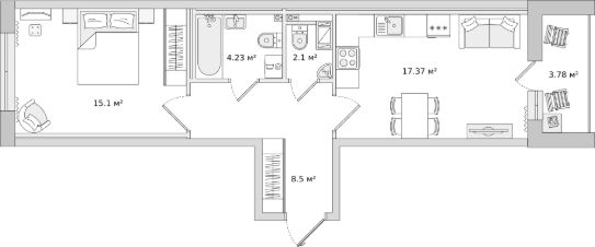 1-комн.кв., 51 м², этаж 2