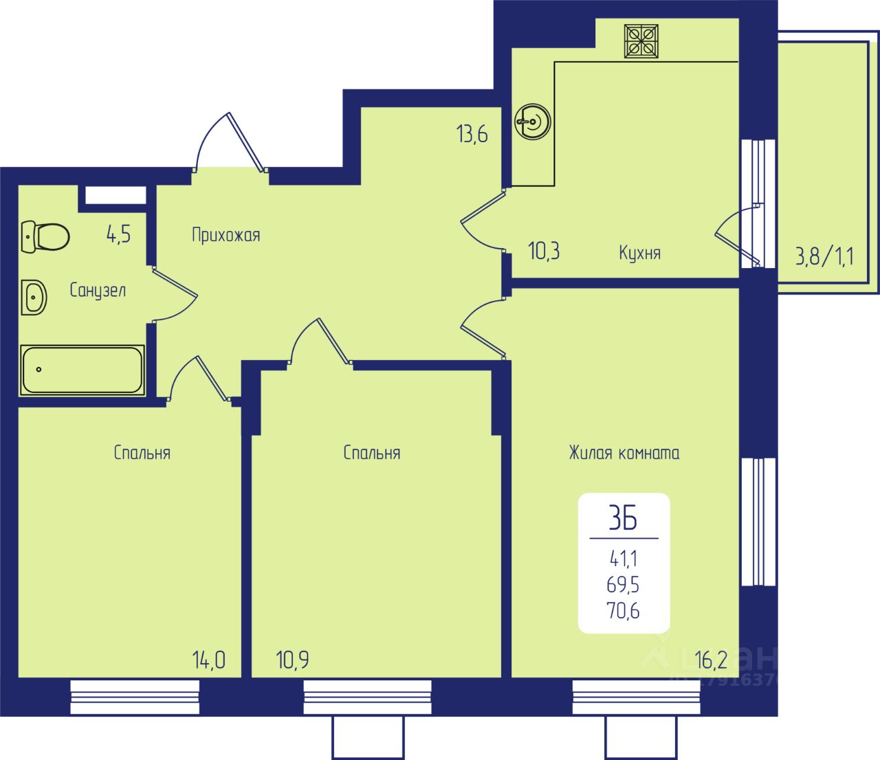 Купить трехкомнатную квартиру 70,6м² Свободный просп., Красноярск,  Красноярский край - база ЦИАН, объявление 292962921