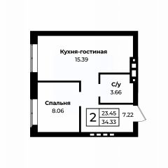 2-комн.кв., 34 м², этаж 4