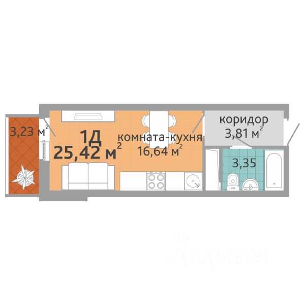 Продается1-комн.квартира,25,42м²