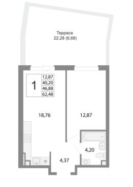 1-комн.кв., 47 м², этаж 2