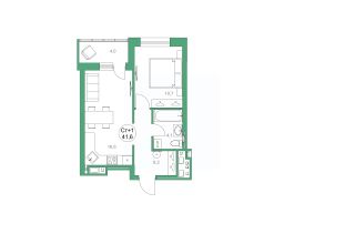 1-комн.кв., 41 м², этаж 14