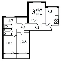 3-комн.кв., 76 м², этаж 13