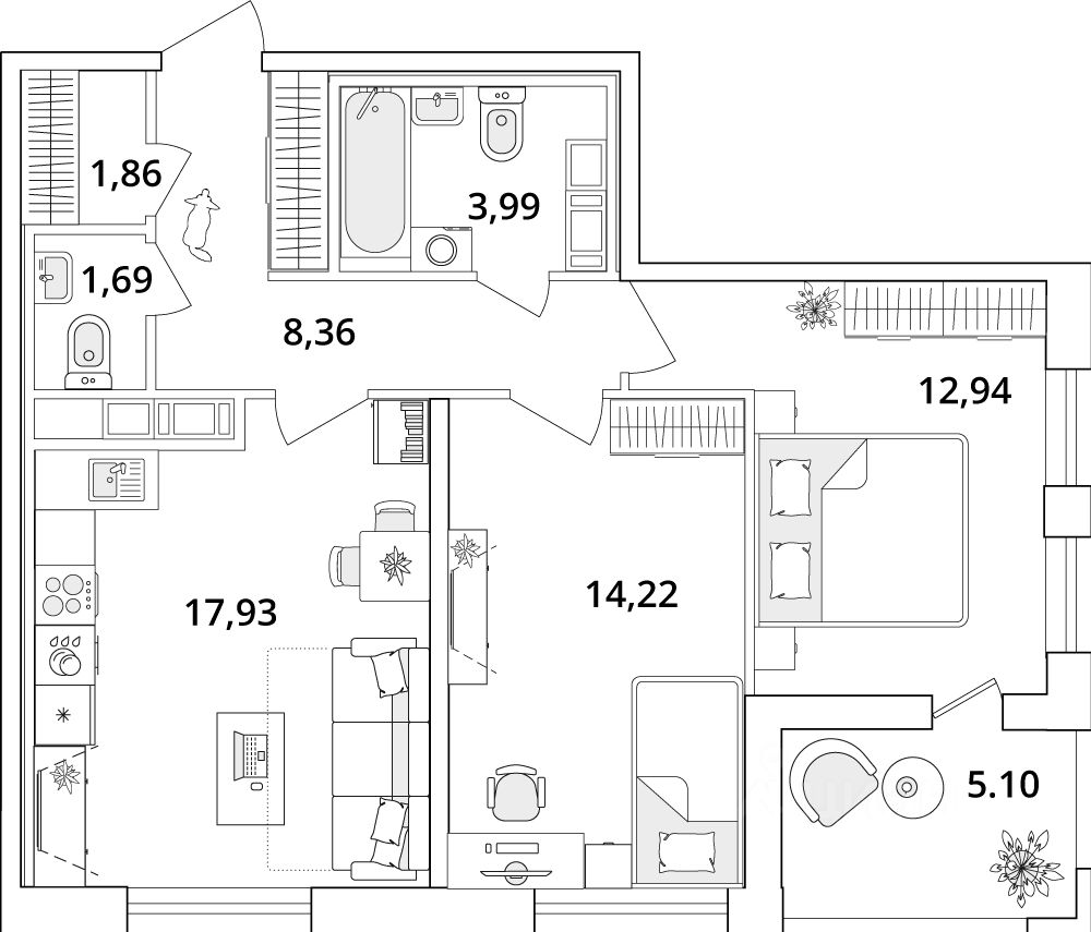 Продажа двухкомнатной квартиры 63,5м² Санкт-Петербург, Предпортовая  территория, м. Московская - база ЦИАН, объявление 293304109