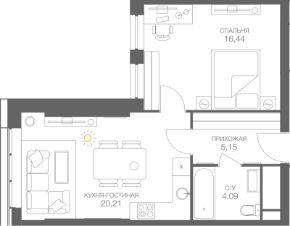 2-комн.кв., 46 м², этаж 28