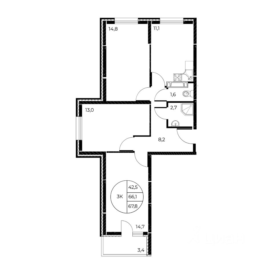 Продаю трехкомнатную квартиру 67,8м² Театральный просп., Ростов-на-Дону,  Ростовская область - база ЦИАН, объявление 293510096