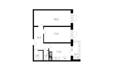2-комн.кв., 57 м², этаж 25