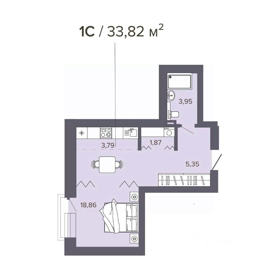 Продажа квартиры-студии 33,8м² Нарымская ул., 22, Новосибирск,  Новосибирская область, м. Гагаринская - база ЦИАН, объявление 293635558