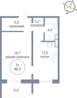 1-комн.кв., 48 м², этаж 11