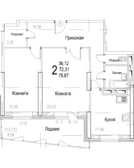2-комн.кв., 78 м², этаж 12
