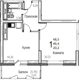 1-комн.кв., 49 м², этаж 15