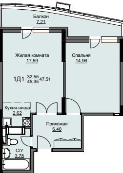 1-комн.кв., 48 м², этаж 15