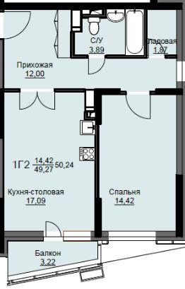 1-комн.кв., 50 м², этаж 10