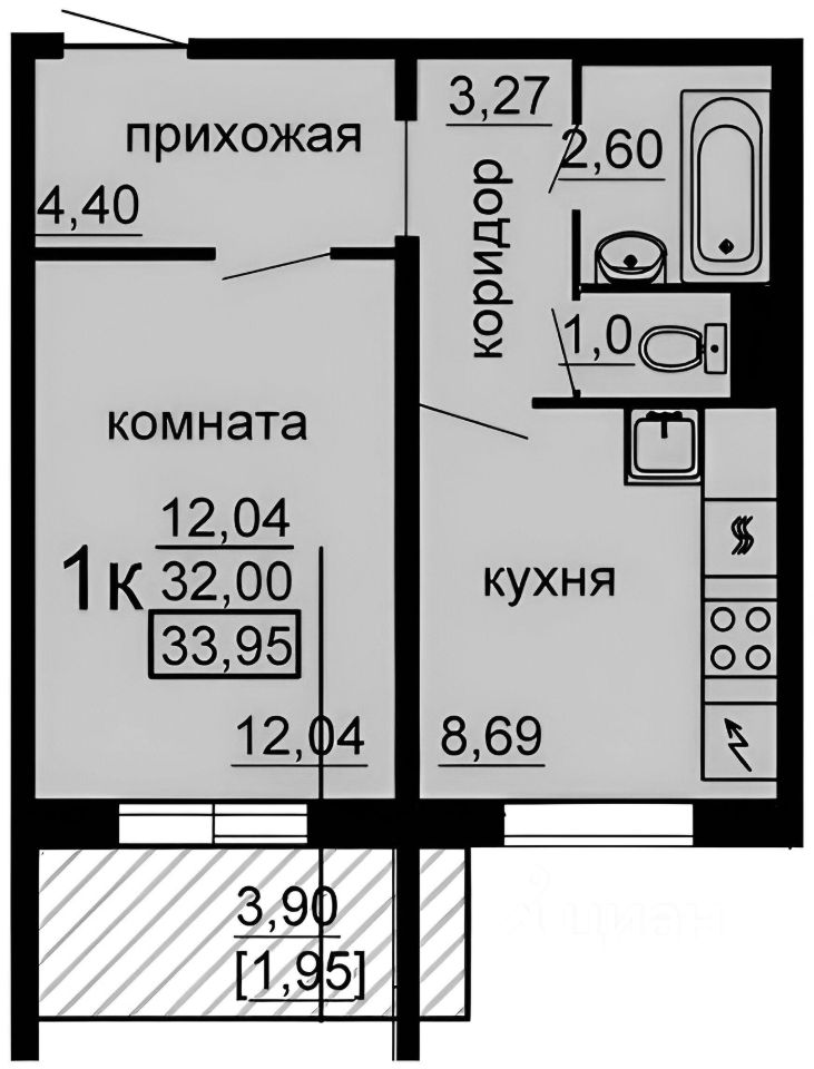 Планировка этой квартиры по данным Циан