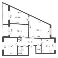 4-комн.кв., 74 м², этаж 1