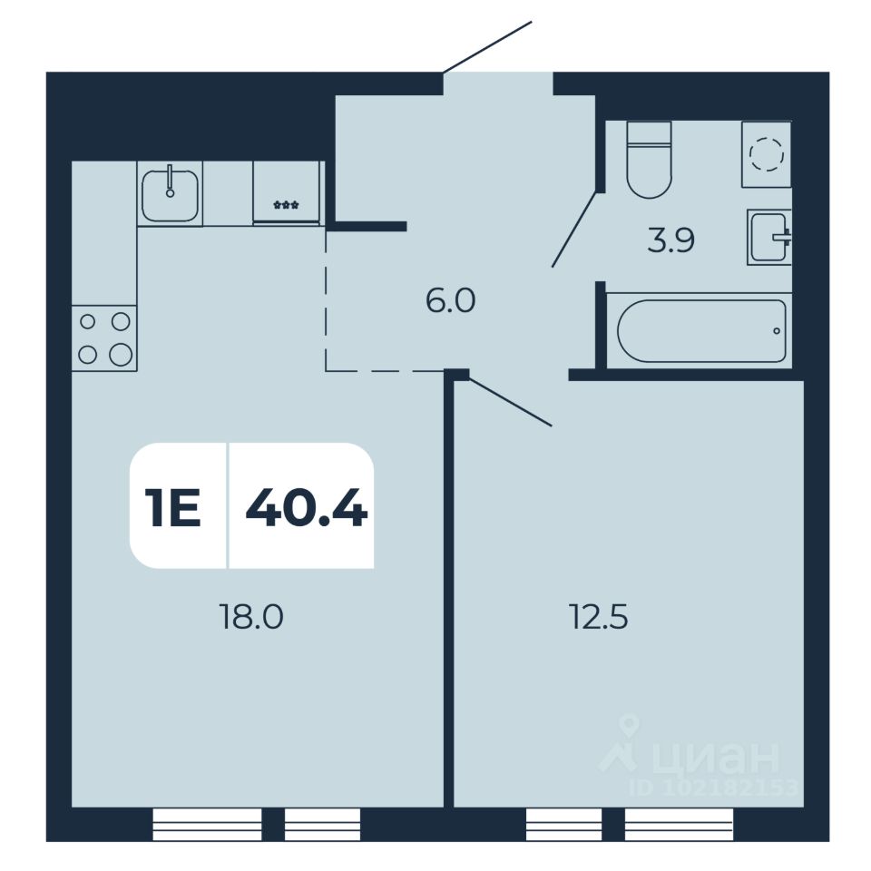 1-комн.кв., 40,4 м², 10/17 этаж