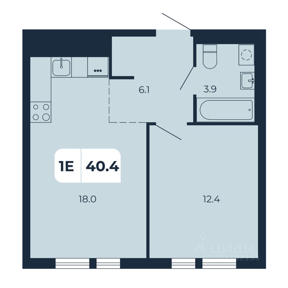 1-комн.кв., 40,4 м², 10/17 этаж
