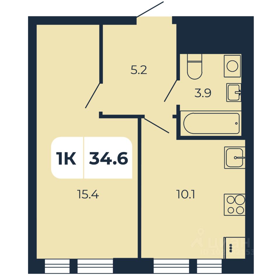 1-комн.кв., 34,6 м², 7/17 этаж