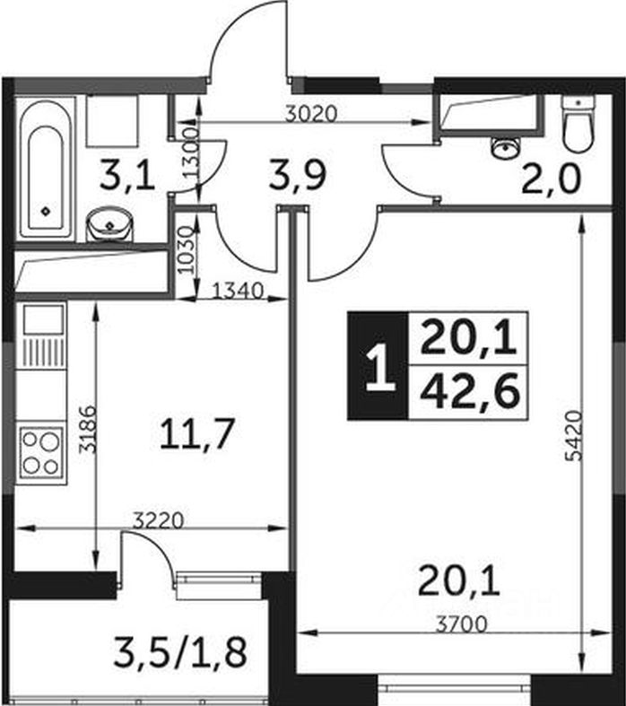 Планировка этой квартиры по данным Циан