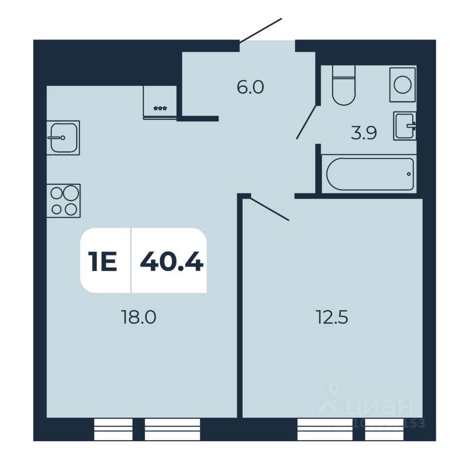 1-комн.кв., 40,4 м², 12/17 этаж