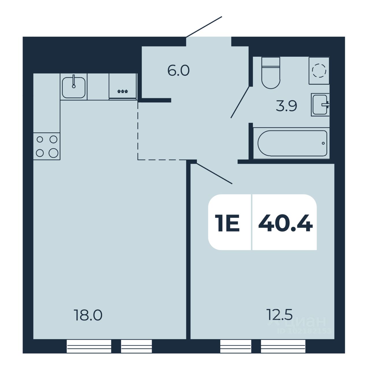 1-комн.кв., 40,4 м², 9/17 этаж