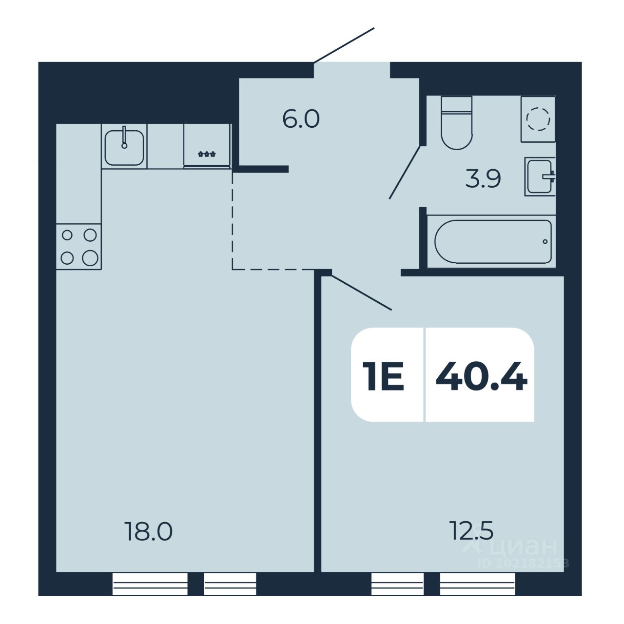 1-комн.кв., 40,4 м², 10/17 этаж
