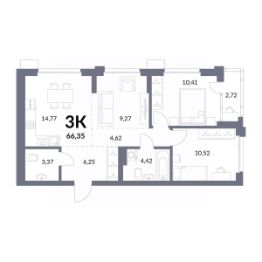 3-комн.кв., 65 м², этаж 5