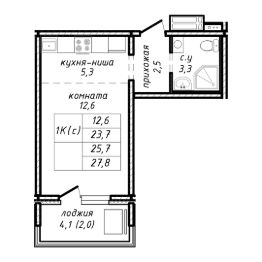 1-комн.кв., 26 м², этаж 11