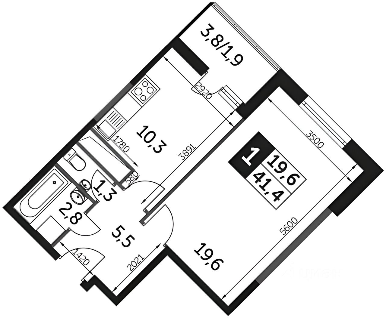 Планировка этой квартиры по данным Циан