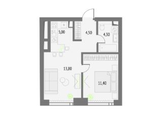 1-комн.кв., 39 м², этаж 32
