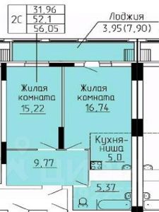 2-комн.кв., 56 м², этаж 10