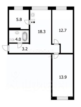 3-комн.кв., 58 м², этаж 1