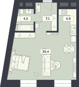 1-комн.кв., 52 м², этаж 24