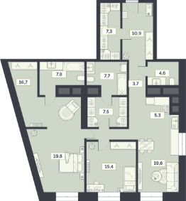 3-комн.кв., 129 м², этаж 8