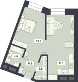 1-комн.кв., 58 м², этаж 3