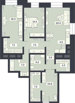 3-комн.кв., 110 м², этаж 7