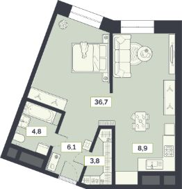 1-комн.кв., 60 м², этаж 12