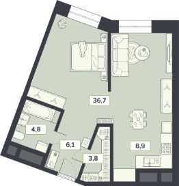 1-комн.кв., 60 м², этаж 21
