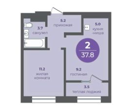 2-комн.кв., 38 м², этаж 23