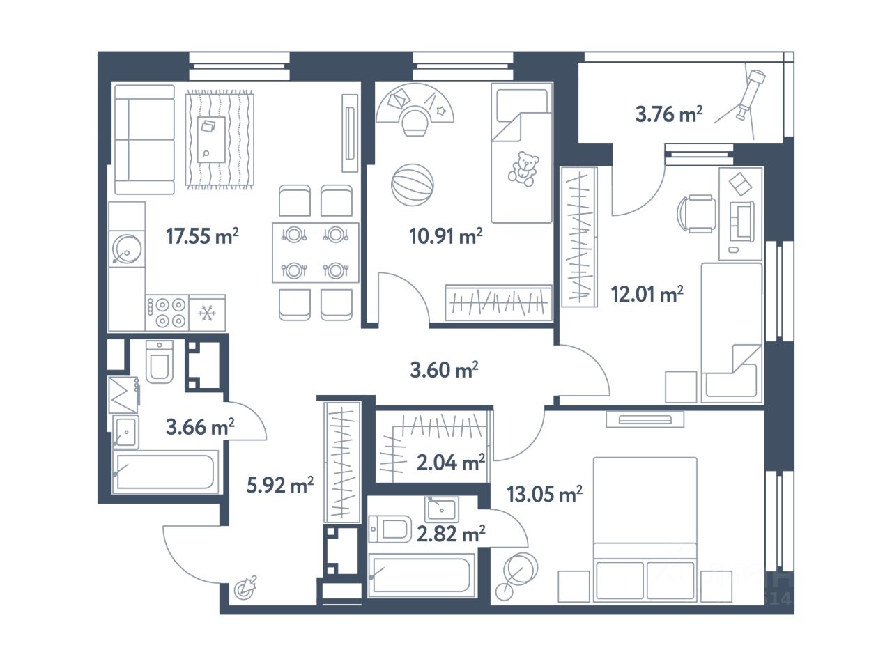 Продается4-комн.квартира,73,44м²