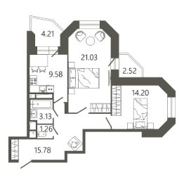 2-комн.кв., 68 м², этаж 10
